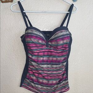 Free Country Pink and Purple Sleeveless Camisole Swim One Piece